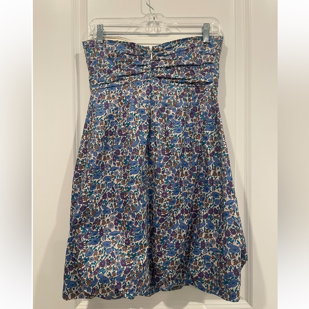 JCrew Blue purple floral bubble hem strapless mini dress Liberty lily astin - Picture 3 of 6